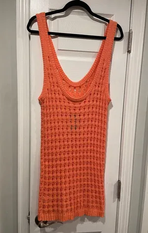 NWT Uncharted Threads Size L Coral Stretchy Knit Crochet Terry Cover Up Dress thumbnail 6