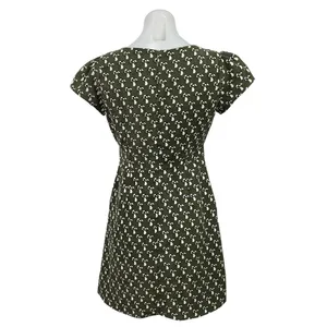 Gold Kid Green Corduroy Mushroom Belted Puff Short Sleeve Mini A-Line Dress S/M thumbnail 3