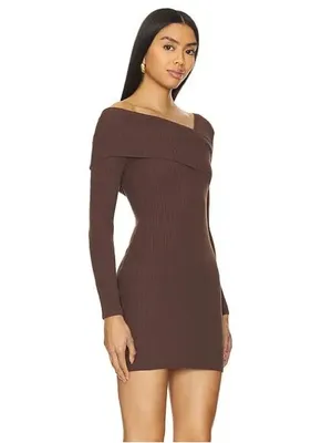 REVOLVE x SUPERDOWN Ysabel Off Shoulder Brown Ribbed Long Sleeve Mini Dress thumbnail 3