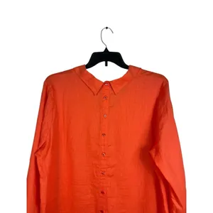 Soft Surroundings 1X Coral Orange 100% Linen Tunic Top Relaxed Back Buttons thumbnail 5