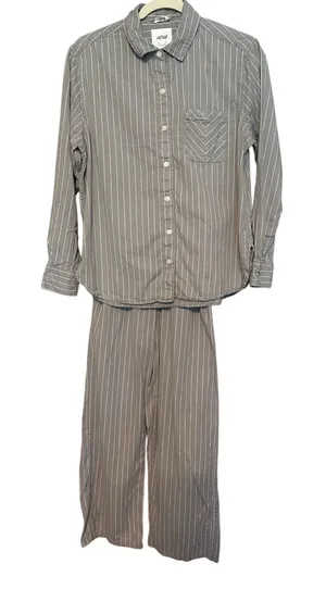Aerie Off Duty Flannel Pajama Set. Gray/white. Size XXS thumbnail 1
