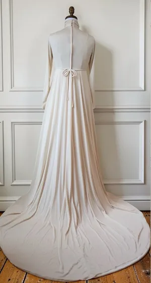 1974 Vintage Bianchi Silk Qiana Wedding Gown Lace Pearl Hood Veil Bridal Dress thumbnail 1