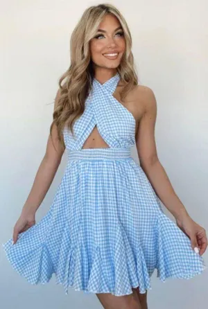 Lane 201 Blue And White Gingham Dress thumbnail 1