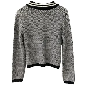 Anthropologie Maeve Preppy Black/White Cropped Plunging Polo Cardigan Size Small thumbnail 7