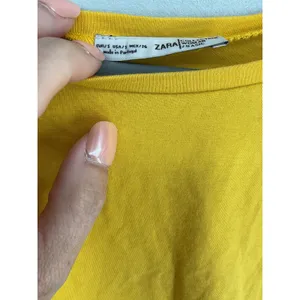 Zara Womens T-Shirt Mustard Yellow Cuffed Sleeve Crop Top Small thumbnail 4