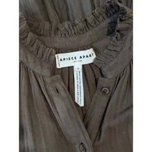 Apiece Apart Womens Dress Brown Las Alturas Mini Tiered Puff Sleeve A Line XS thumbnail 4