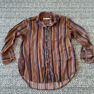 We The Free Tunic Shirt Womens XS Multicolor Striped Collared Snap Button Top thumbnail 1