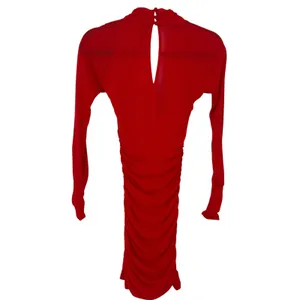 NWT Anthropologie Womens V-Neck Ruched Mesh Long Sleeve Mini Dress Red Size XS thumbnail 5