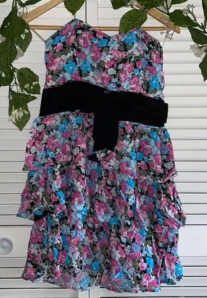 Paradis miss Strapless Floral Ruffle Mini Dress thumbnail 1