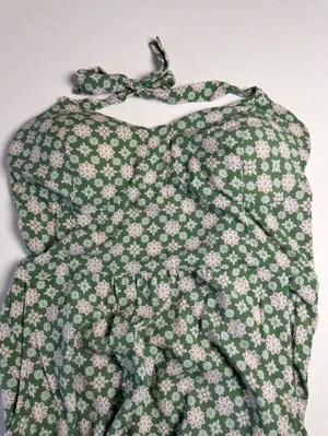 As You Wish Green Floral Midi Dress XL Cottagecore Rayon Sundress Tie 2 Ways thumbnail 10