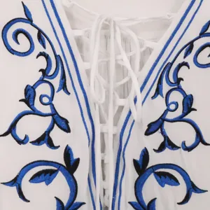 Lulus Embroidered Boho Shift Dress Swim Cover Womens Size M White‎ Blue Resort thumbnail 10