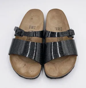 Birkenstock Birki's Double Strap Sandals Black Glitter Jelly Women's Size 8 thumbnail 1