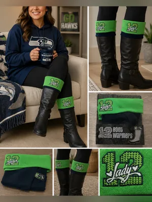 Seattle Seahawks Lady 12 Boot Warmers Cuff Socks Topper NWT Green Blue thumbnail 2