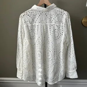 Skies are Blue White Eyelet Long Sleeve Button Down Large NWT Cotton thumbnail 3