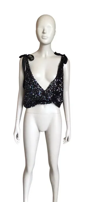 Free People Black Sequin Crop Top thumbnail 1