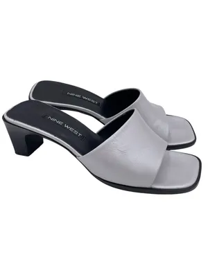 Vintage 90s Y2K Nine West Silver Square Toe Sandal Heels Size 5.5 Retro 2000s thumbnail 2