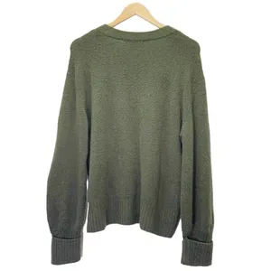 Elan Olive Green Wool Fox Blend Sweater Medium V Neck Balloon Sleeve Oversized thumbnail 2