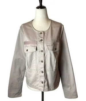 Free People Pink Distressed Button Front Crew Neck Lou‎ Military Jacket Size M thumbnail 1