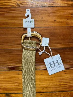 Haute Hippie Olive Woven Stretch Belt with Gold Buckle thumbnail 2