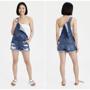Aetrex AE‎ American Eagle Denim Overall Women's Large Blue Distressed Tomgirl Shortalls thumbnail 2