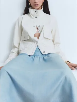Mango Soft Denim Midi-Skirt with Gathered Detail NWT Haley Medium Blue XS thumbnail 7