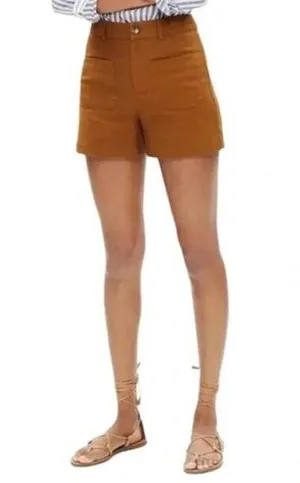 Madewell Monroe High Rise Shorts Linen Blend Womens Pockets Mustard Brown Size 4 thumbnail 1