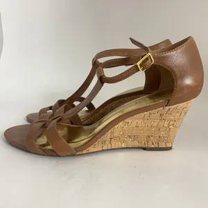 Lauren Ralph Lauren Wedge Sandals Women 10B T Strap Harleen Leather‎ Cork Heels thumbnail 8