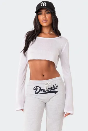 Edikted Raw Sheer Hem Crop Top Long Sleeve XS thumbnail 1