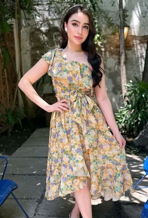 NWT Yellow Floral‎ One Shoulder Ruffle Midi Dress thumbnail 1