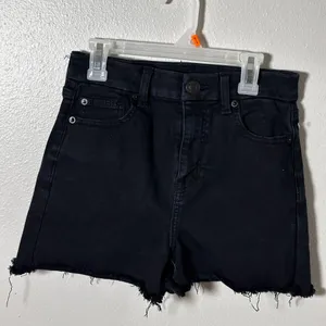 American Eagle Women‎ Black Denim Curvy High Rise Shortie Cutoff Shorts size 4 thumbnail 2