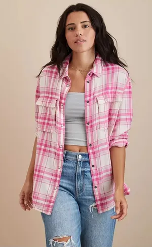 AE Oversized Long-Sleeve Plaid Button-Up Shirt thumbnail 1