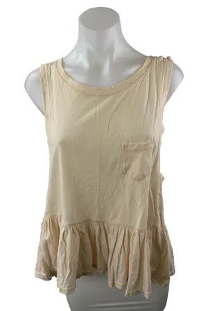 Free People We The Free Beige Sleeveless Ruffle Hem Pocket Boho Tank Top Size S thumbnail 1