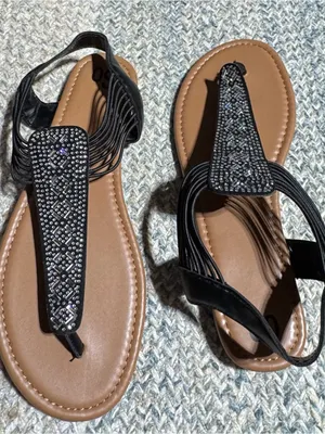NEW Black Embellished Thong Sandals for Women Size11 thumbnail 4