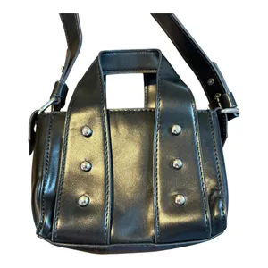 Zara Mini Crossbody Bag Black Faux Leather Studded Top‎ Handle Tote Purse City thumbnail 5
