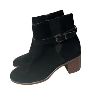 Gianni Bini Ankle Boots Womens 6.5 Black Suede Leather Buckle Block Heel Booties thumbnail 1
