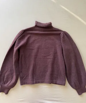 Puff Sleeve Wool Turtleneck Sweater Brown Size XL thumbnail 2