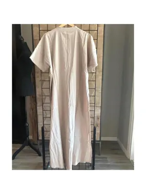 B'Gauze Womens Size 2 (L/XL) Cotton Gauze Tan/Beige V-Neck Maxi Dress Kaftan NWT thumbnail 4