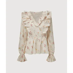 Rachel Parcell Floral Ruffle Peplum Blouse V-Neck‎ Long Sleeve Women's M thumbnail 4