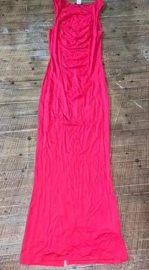 Venus ruched red knit S vacationcore stretchy maxi dress thumbnail 1