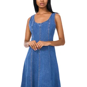 NWT 1. State Scoop-Neck Sleeveless Denim Fit & Flare Midi Dress Blue Quartz S thumbnail 2