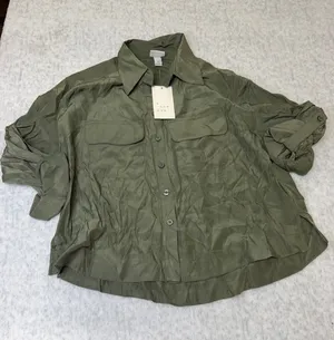 A New Day Womens XS Olive Green Utility Button Down Shirt Long Sleeve NWT.,. thumbnail 1