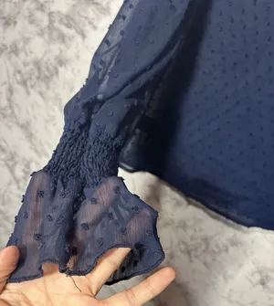 Lulus Darlena Navy Blue Swiss Dot sheer top thumbnail 4
