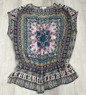 DR2 Sheer Colorful Geometric Pattern Lightweight V Neck Sleeveless Blouse Large thumbnail 1