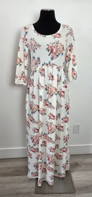 Chris & Carol Floral Maxi Dress Soft Knit Pockets Modest Teacher Cottagecore S thumbnail 1