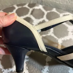 AEROSOLES Navy/Black and Cream Mary Jane Heels with Tapered Heel thumbnail 6