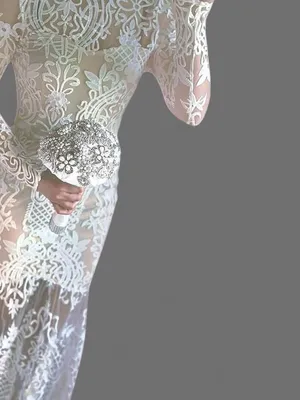 Elegant Ivory White & Nude Embroidered Lace Bohemian Dress With Rhinestone Belt thumbnail 4