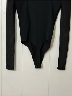 Abercrombie & Fitch Black Mesh Long Sleeve Sweetheart Neck Bodysuit Size S Going thumbnail 11