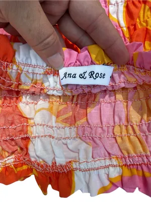 Ana & Rose Floral Smocked Midi Dress Puff Sleeve Tropical Boho Orange Pink L thumbnail 12