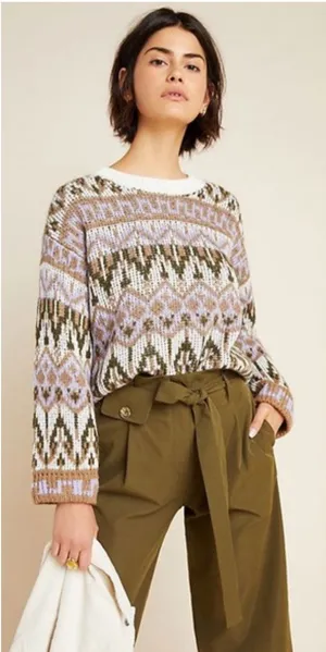 Anthropologie Women's Chunky Wool Blend Multicolor Fabiana Sweater Sz XS Neutral thumbnail 1