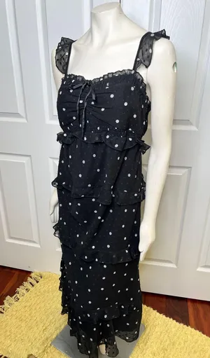 ASOS Design Maternity Black Tiered Midi Dress w/ Ruffle Detail & Ruched Bodice thumbnail 6